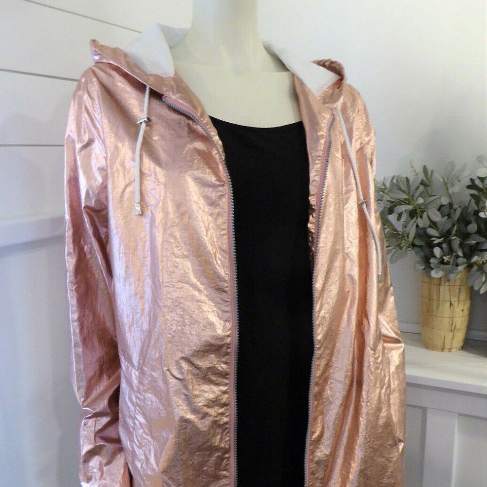 Pink Metallic Spring Jacket Hooded Windbreaker